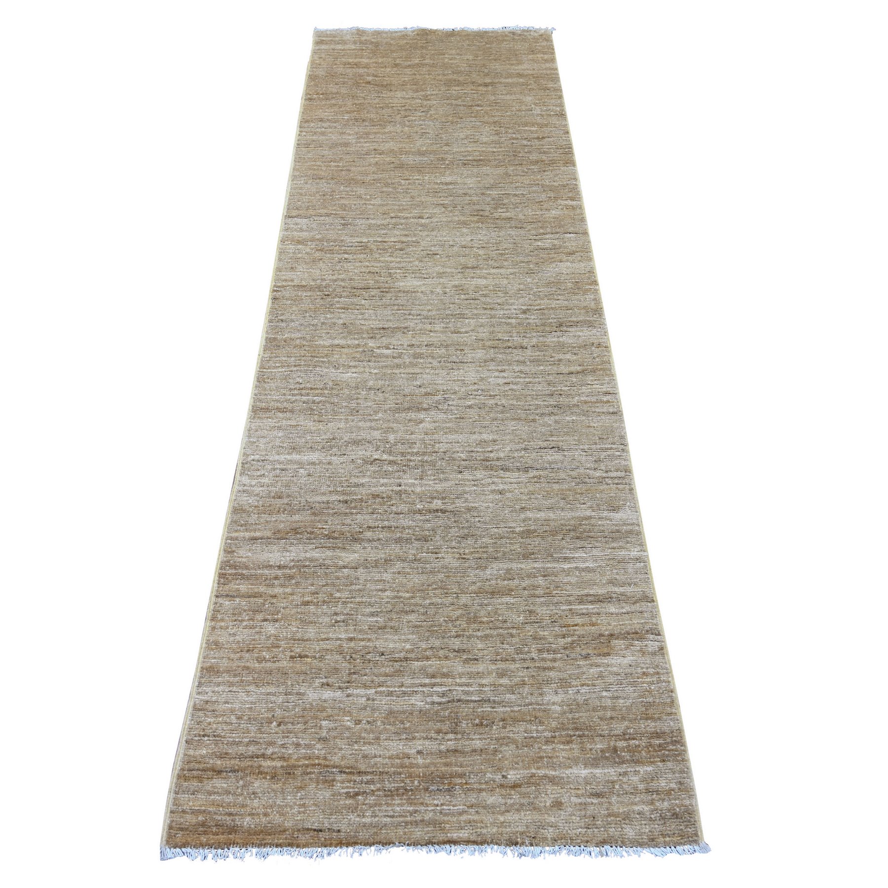 2'6"x8' Beaver Brown, Plain Solid Pattern, Hand Knotted, Hand Spun Ghazni Wool, Lush and Plush, Runner, Oriental Rug 